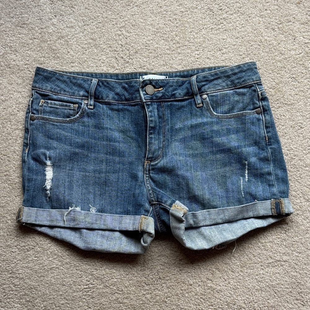 PAIGE Distressed Blue Jean Shorts